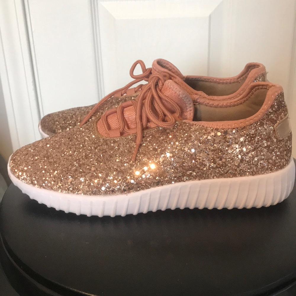 Rose gold glitter tennis shoes fashion nova